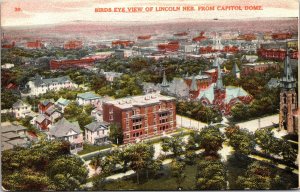Birds Eye View Lincoln Nebraska Capitol Dome Aerial View Omaha Unposted Postcard 