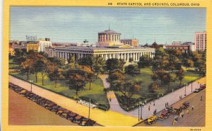 Columbus Ohio 1940s Postcard State Capitol and Grounds