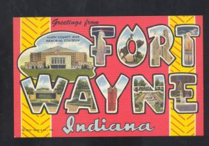 GREETINGS FROM FORT WAYNE INDIANA VINTAGE LARGE LETTER LINEN POSTCARD CURT TEICH