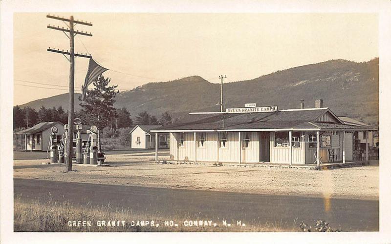 North Conway NH Socony Gas Pumps Station Green Granile Camps RP Postcard