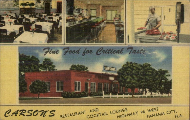 Panama City FL Carson's Restaurant Linen Postcard - Chef