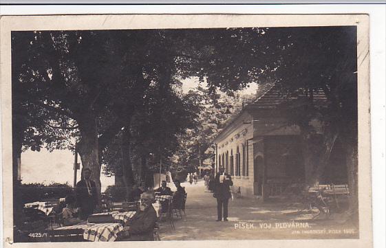 Czechoslovakia Pisek Voj Plovarna Sidewalk Cafe Real Photo