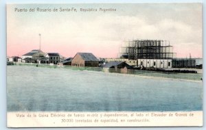 ROSARIO, Argentina ~ ELECTRIC PLANT & GRAIN ELEVATOR c1910s Handcolored Postcard