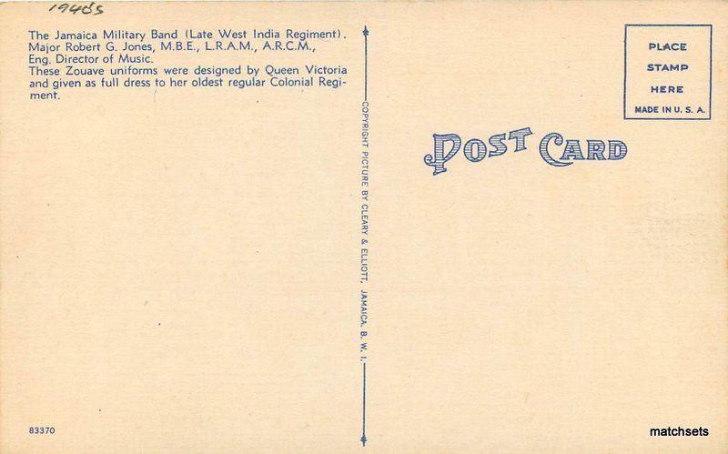 1940s Jamaica Military band West Regiment Cleary Elliott postcard 10259