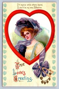 J93/ Valentine's Day Love Holiday Postcard c1910 Pretty Woman  239