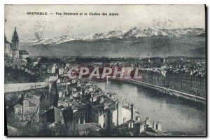 Old Postcard Grenoble General view and the Chaine des Alpes