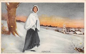 Evangeline Woman in the snow D.P.O. , Discontinued Post Office 1910 