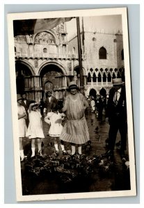 Vintage 1920's RPPC Postcard Well Dressed Woman Feeding Birds - Likely Europe