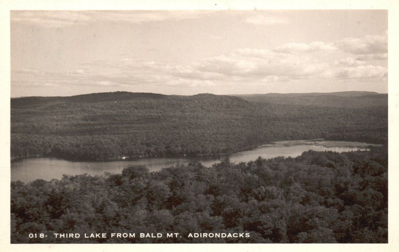Vintage Postcard Real Photo Third Lake From Bald Mount Adirondacks New York RPPC