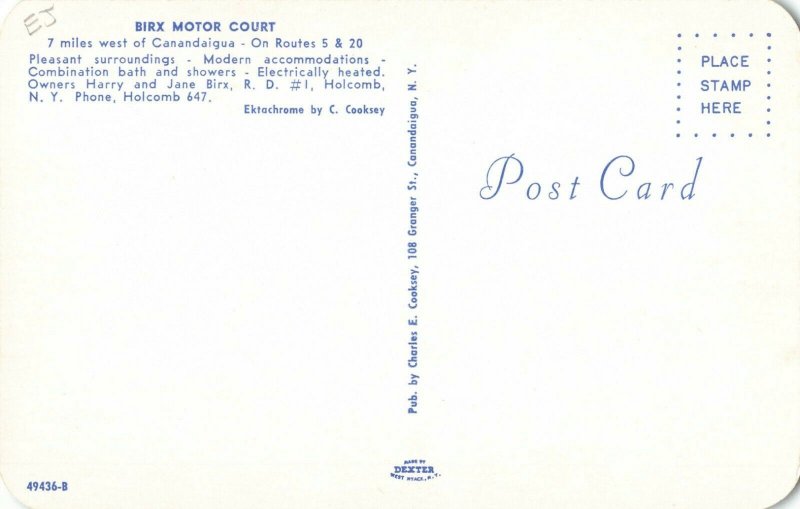 Postcard Birx Motor Court Holcomb New York