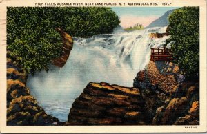 Vtg Lake Placid NY High Falls Ausable River Adirondack Mountains 1940s Postcard