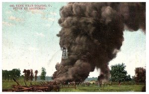 Oil Tank near Toledo, OH Struck by Lightning Postcard 1907 Toledo Cancel