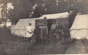 MOTHER HAMBLINS & FRIENDS-GROUP CAMPING IN TENTS~1910s REAL PHOTO POSTCARD