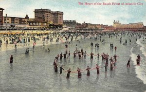 The Heart of the Beach Front ATLANTIC CITY, NJ Bathers c1910s Vintage Postcard