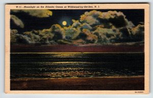 Postcard Wildwood By The Sea New Jersey Moonlight Card Beach Ocean Linen Unused