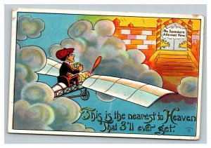 Vintage 1910 Comic Postcard Pilot in Antique Plane - Heaven's Gates - Nice Card