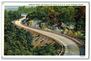 c1930's High Scene S Curve In The Arkansas Ozarks AR Car Vintage Postcard