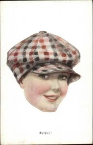Beautiful Woman Hair Put Up in Newsboy Cap Hat SERBUS c1910 Postcard