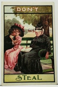 Don't Steal Humor Couple Steals Kiss While Old Woman Sleeps c1910 Postcard I5