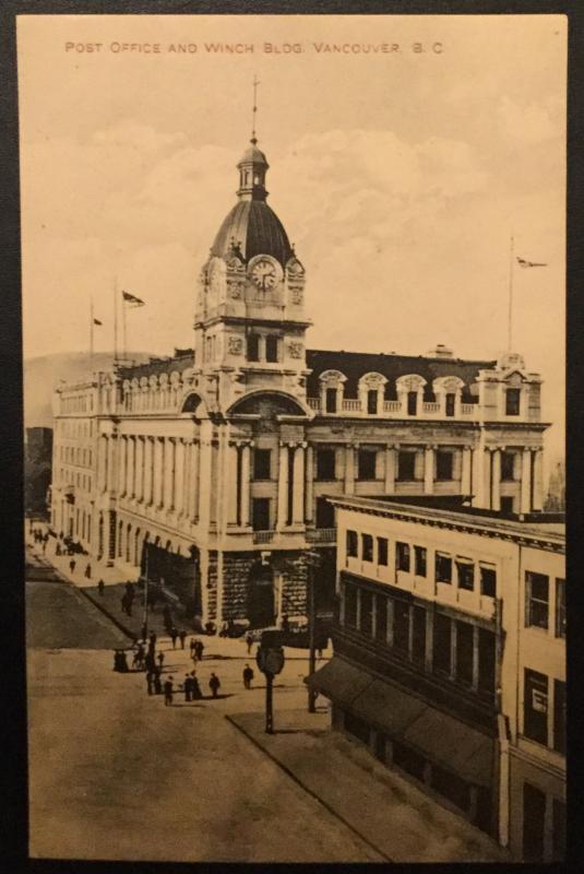 Vintage Postcard Unused Post Office/Winch Bldg Vancouver BC Canada 1920s? LB