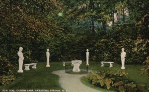 Vintage Postcard Sun Dial Casino Park Garden Statues Saratoga Springs New York