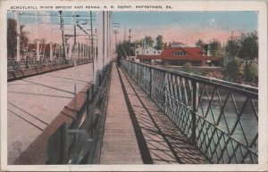 Postcard Schuylkill River Bridge and Pennsylvania Railroad Depot Pottstown PA