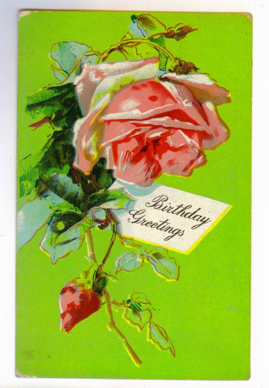 Linden to Attica, New York 1909 used Embossed Birthday Greetings Postcard