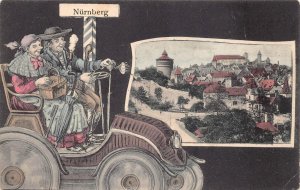 CAR RIDE IN NURNBERG GERMANY TO USA UMBRELLA POSTCARD 1906