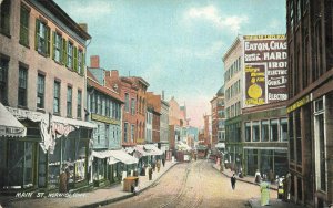 Norwich CT Main Street Storefronts Trolley Car Postcard