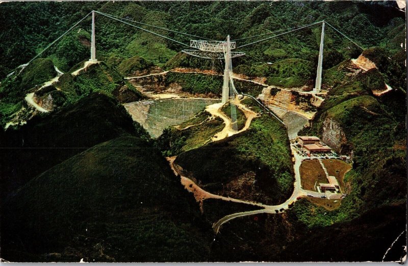 Arecibo Observatory, Arecibo Puerto Rico c1974 Vintage Aerial View Postcard K56 