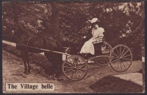 The Village Belle,Man,Woman,Horse Cart Postcard