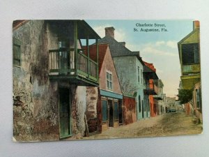 Vintage Postcard Charlotte Street St. Augustine FL Homes of Coquina & Balconies