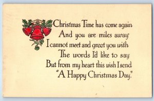 1916 Christmas Message Bells And Berries Winter Hill Massachusetts MA Postcard