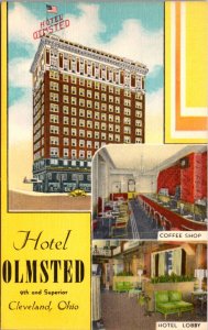 Linen Postcard Hotel Olmsted, 9th and Superior in Cleveland, Ohio