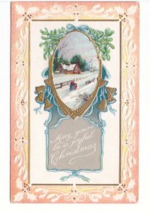 May Yours Be A Joyful Christmas, Winter Scene, Vintage 1910 Embossed Postcard