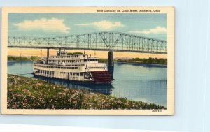 Postcard - Boat Landing on Ohio River - Marietta, Ohio