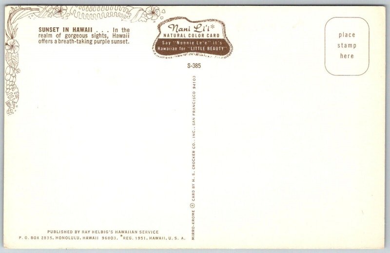 HAWAII 1960s Postcard Hawaiian Sunset