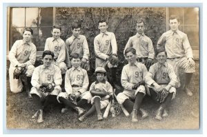 c1910's La Salle 9th Baseball Team Bat Gloves Children RPPC Photo Postcard 