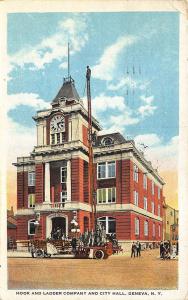 Geneva NY Firemen Hook and Ladder Company and City Hall Postcard