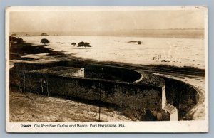 FORT BARRANCAS FL OLD FORT SAN CARLOS & BEACH ANTIQUE REAL PHOTO POSTCARD RPPC