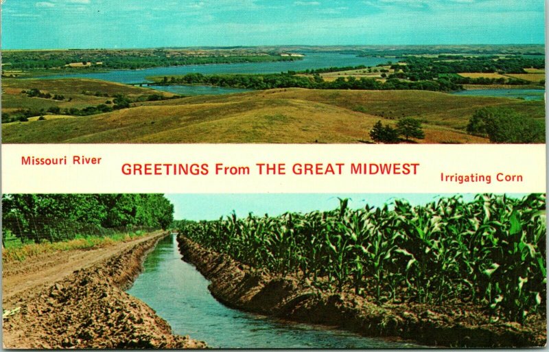 Vtg Postcard - Greetings from the Great Midwest - Missouri River - Unused Chrome