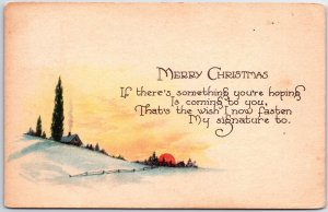 VINTAGE POSTCARD MERRY CHRISTMAS GREETING SUN RISING OVER RURAL HOMESTEAD 1910s