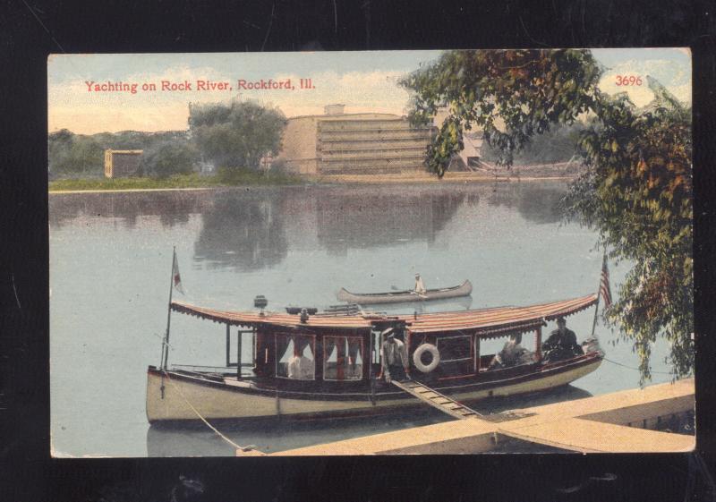 GALESBURG ILLINOIS ROCK RIVER BOAT LANDING VINTAGE BOAT OLD POSTCARD ILL.