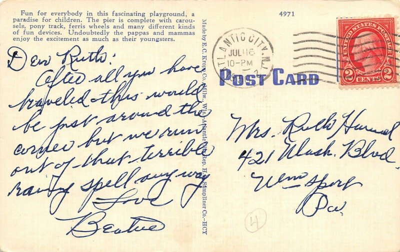 LP44  Atlantic City  New Jersey Postcard Steeple Chase Pier 