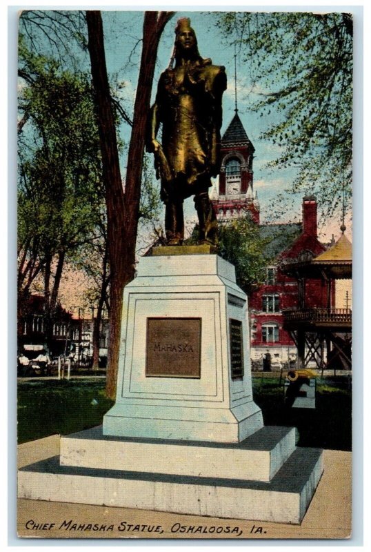 1920 Chief Mahaska Statue Monument Park Oskaloosa Iowa Vintage Antique Postcard