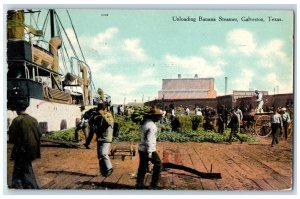 1909 Unloading Banana Steamer Exterior Market Carriage Galveston Texas Postcard