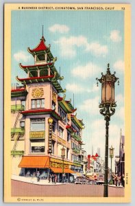 CHINATOWN BUSINESS DISTRICT BAZAARS SHOPS SAN FRANCISCO*VINTAGE LINEN POSTCARD