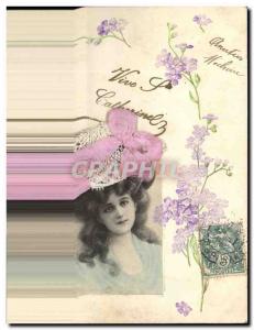 Old Postcard Fancy Embroidery Bonnet Woman Flowers