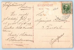 c1920 Denmark Vintage Postcard Bregentved Exterior View Building Field Sculpture