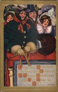 Art Deco - Marion Miller Christmas - Family on Hirse Wagon c1910 Postcard